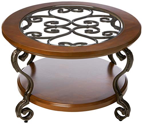 Dark Brown Oval Coffee Table with Glass Top and Shelf H26522