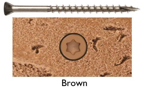 10 x 2-1/2 Stainless Steel Deck Screws, Brown Flat Head, T-25 Star Drive G530233