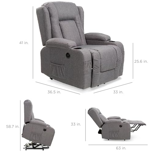 Black Linen Power Lift Recliner Chair H8133