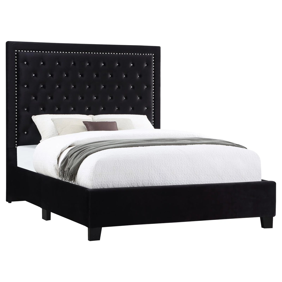 Black Upholstered Tufted Platform Eastern King Bed S67682