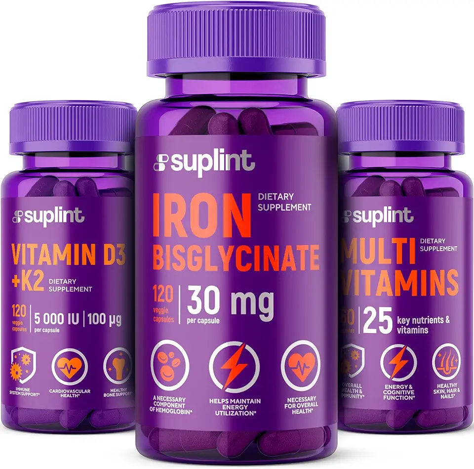 Iron Bisglycinate D3 K2 Multivitamins Vegan Non-GMO H584602