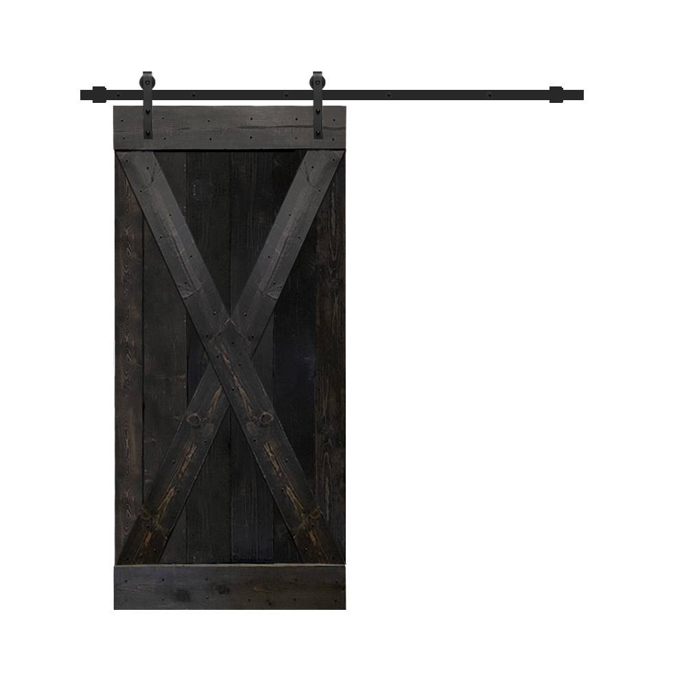 Charcoal Black Solid Wood Interior Sliding Barn Door with Hardware Kit I5220