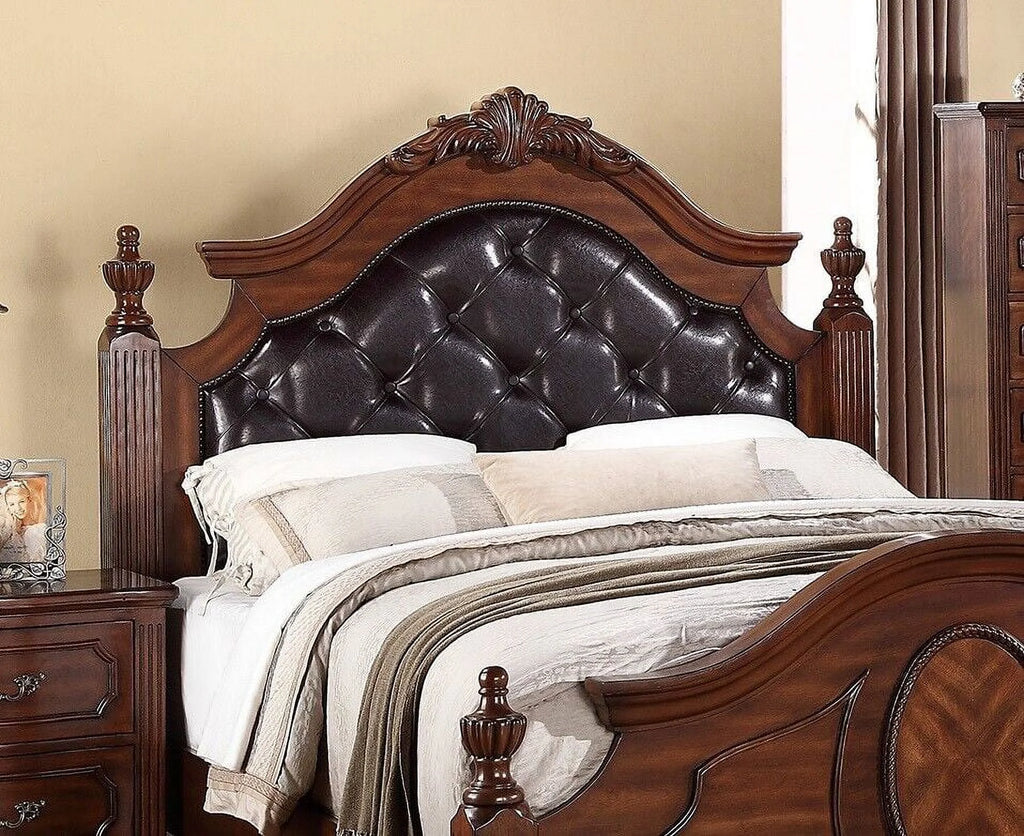 Eastern King Size Bed with Faux Leather Headboard and Footboard J421645