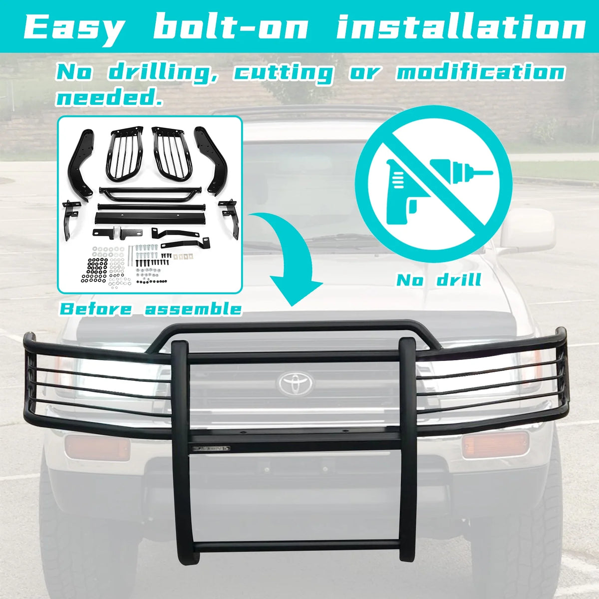 Black Steel Front Bumper Grille Guard for Toyota 4Runner R399