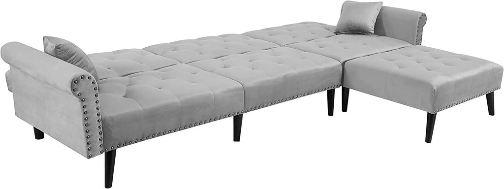 Light Grey Velvet Convertible Sleeper Sectional Sofa Bed K152