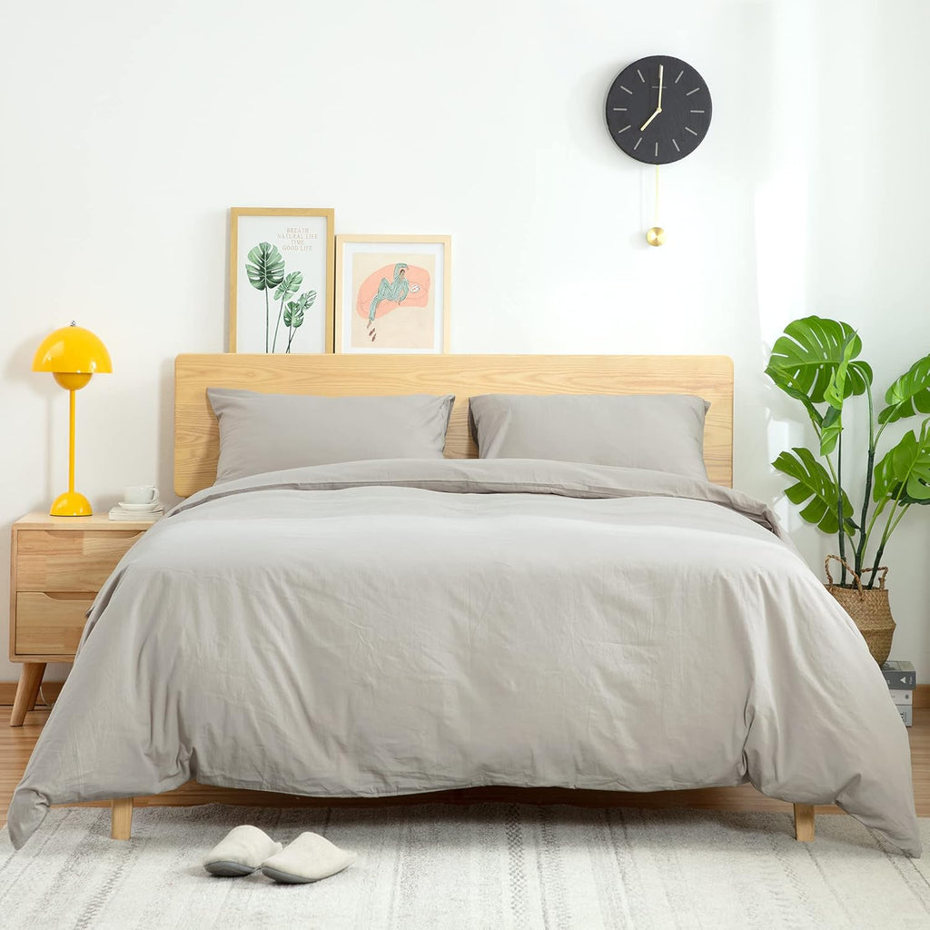 White Washed Cotton Queen Duvet Cover Set, 3-Piece L540575