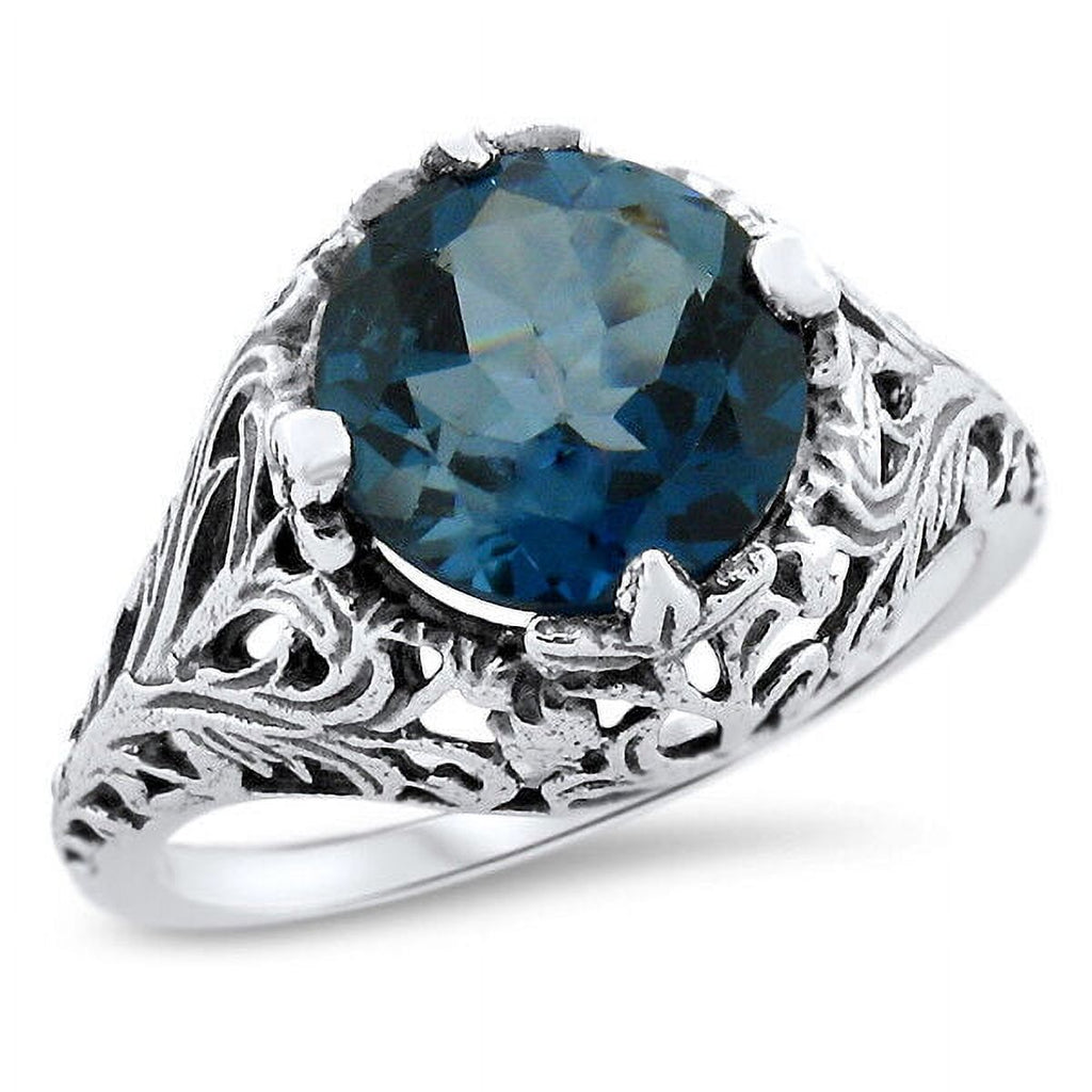 2 Carat Genuine London Blue Topaz 925 Sterling Filigree Ring G763
