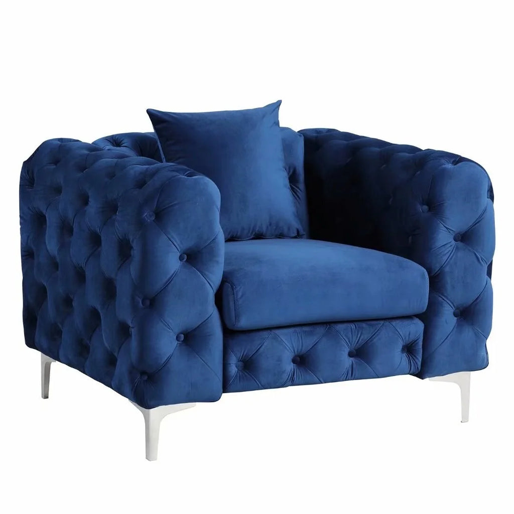 Blue Velvet Button Tufted Accent Chair Q5988