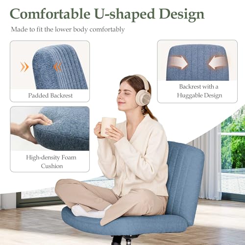 Beige Armless Criss Cross Office Chair with Wheels Q596727
