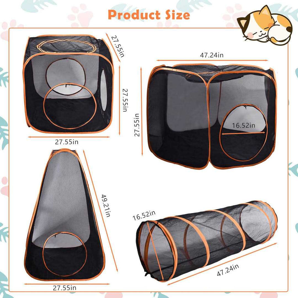 Portable Playpen Enclosures with Tunnel for Cat Dog and Small Animals O981032
