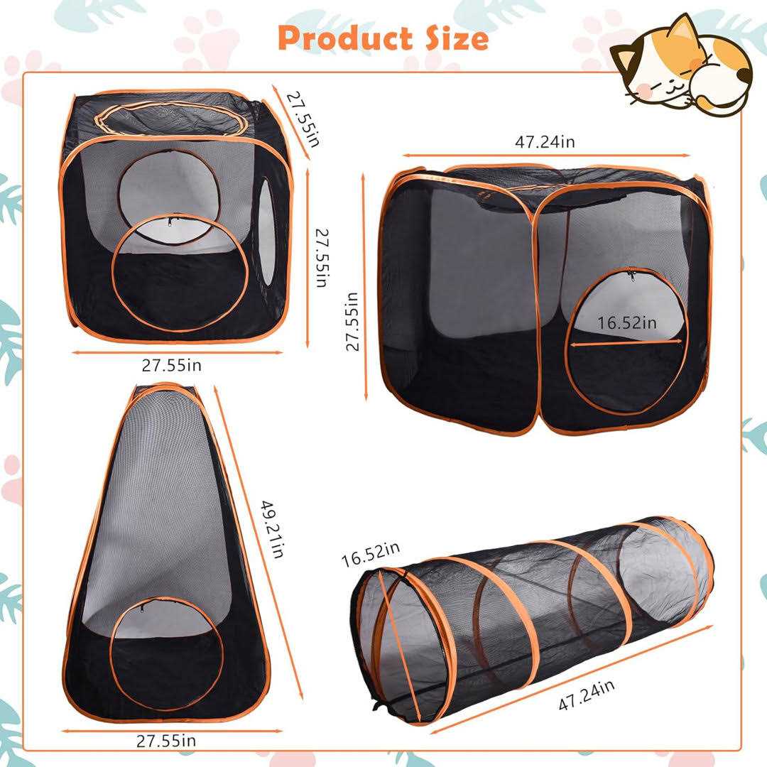 Portable Playpen Enclosures with Tunnel for Cat Dog and Small Animals O981032