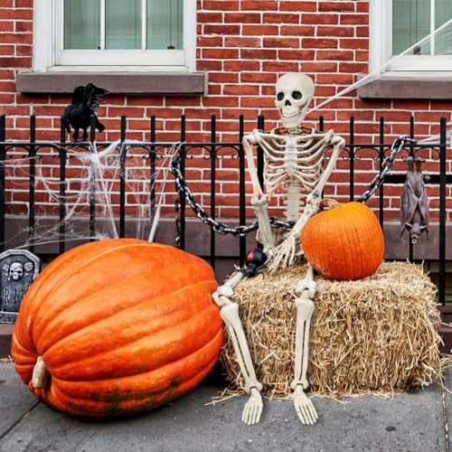 5.4Ft Posable Life Size Skeleton with Glowing Eyes N847