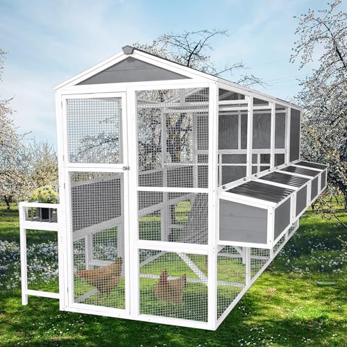 Gray 3-Tier Wooden Chicken Coop with Run X169083
