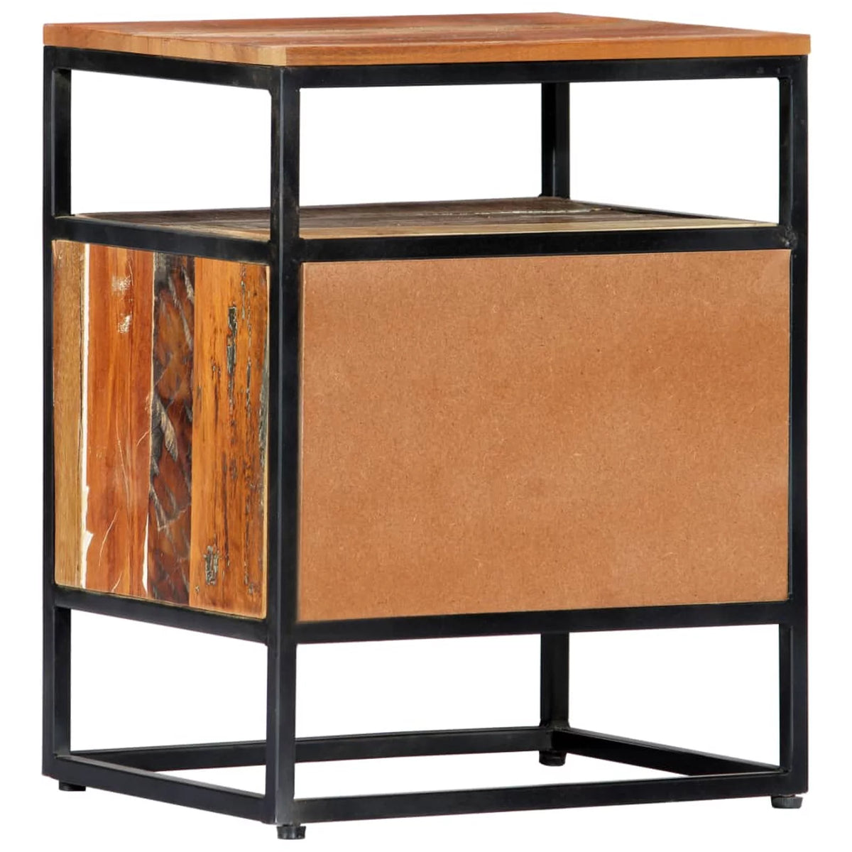 Reclaimed Wood Bedside Cabinet with Storage Drawer and Shelf Z21351