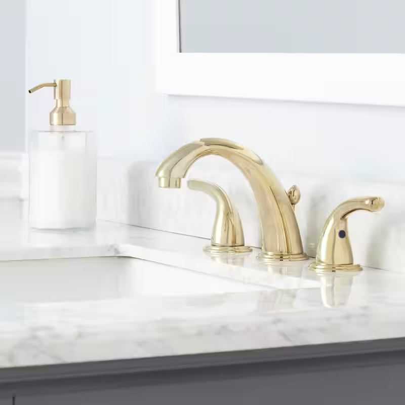 8 in. Widespread Double-Handle High-Arc Bathroom Faucet in Polished Brass T717556
