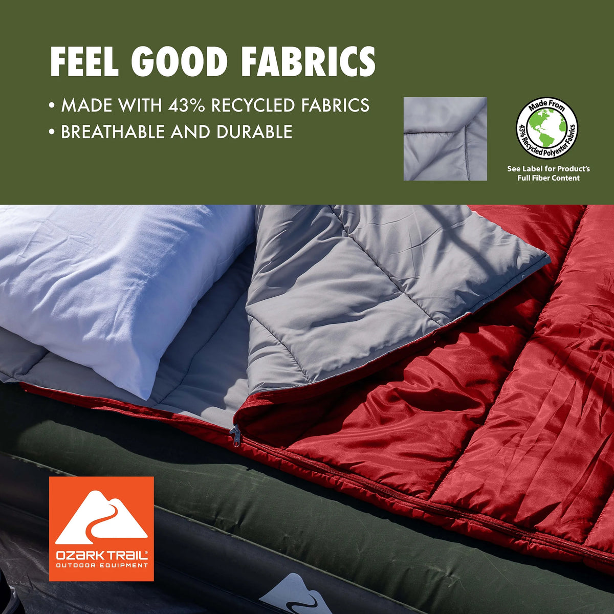 50-Degree Warm Weather Rectangular Sleeping Bag, Red, 33x75 L565712