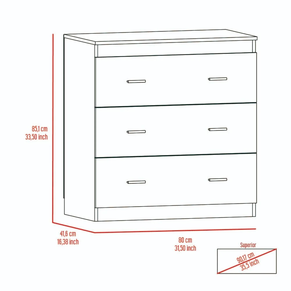 Black 3 Drawer Dresser with Metal Handles G3267