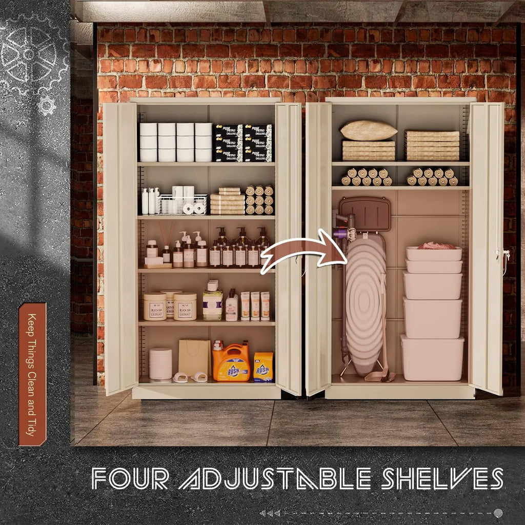 Black Metal Storage Garage Cabinet with Locking Doors and Adjustable Shelves L489962