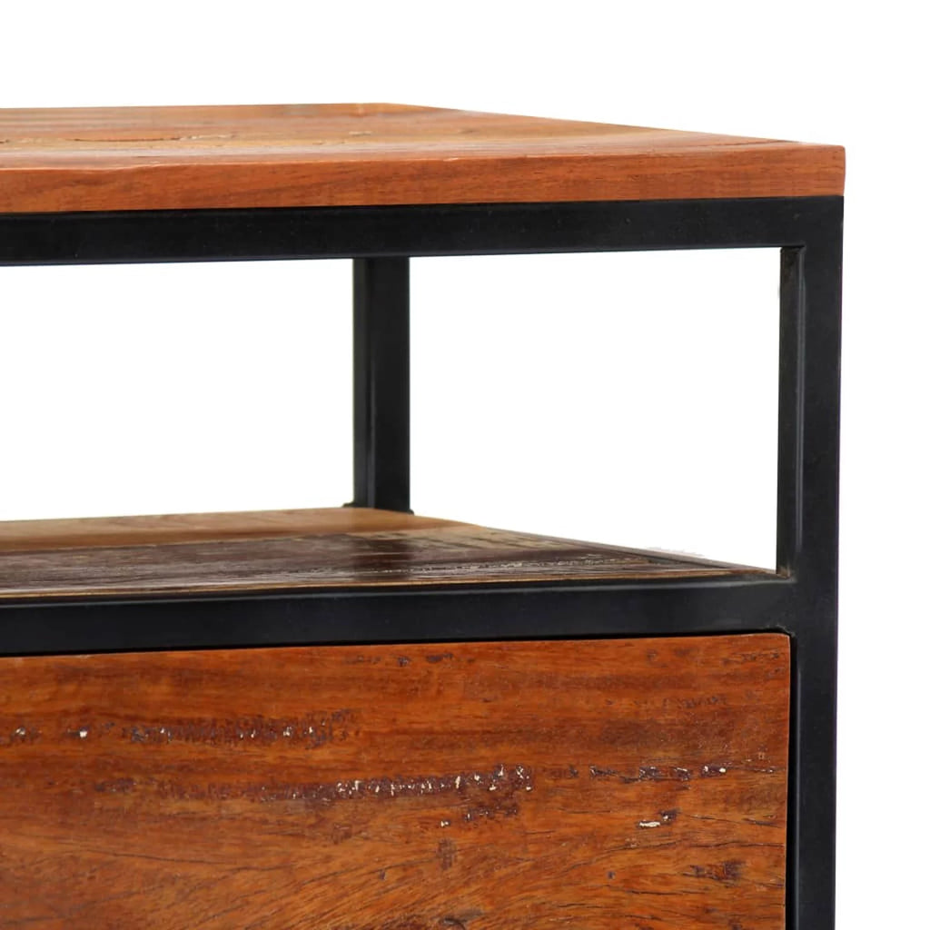 Reclaimed Wood Bedside Cabinet with Storage Drawer and Shelf Z21351