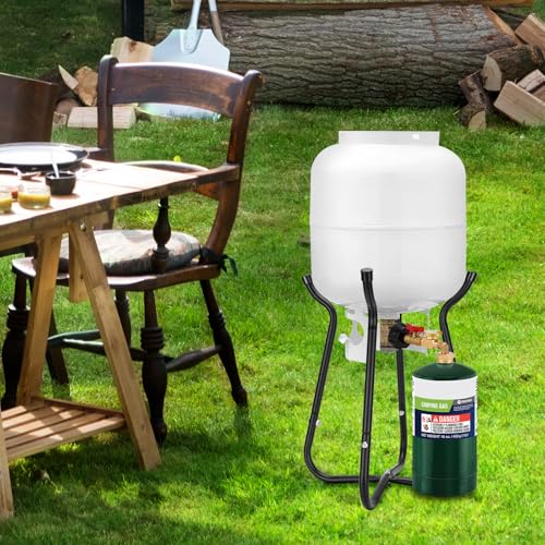 Propane Refill Adapter with Cylinder Refill Stand, QCC1 Adapter 20lb to 1lb Converter with Gauge and On-Off Control Valve J698