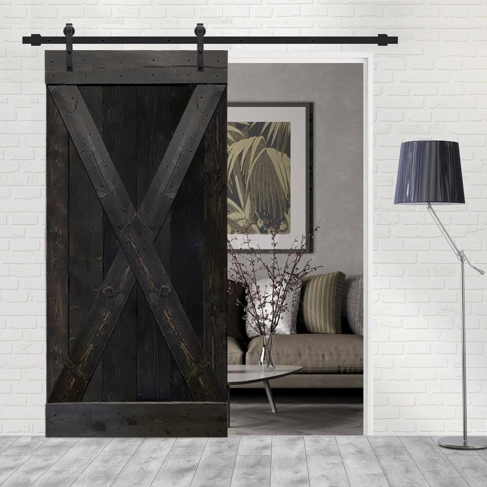 Charcoal Black Solid Wood Interior Sliding Barn Door with Hardware Kit I5220