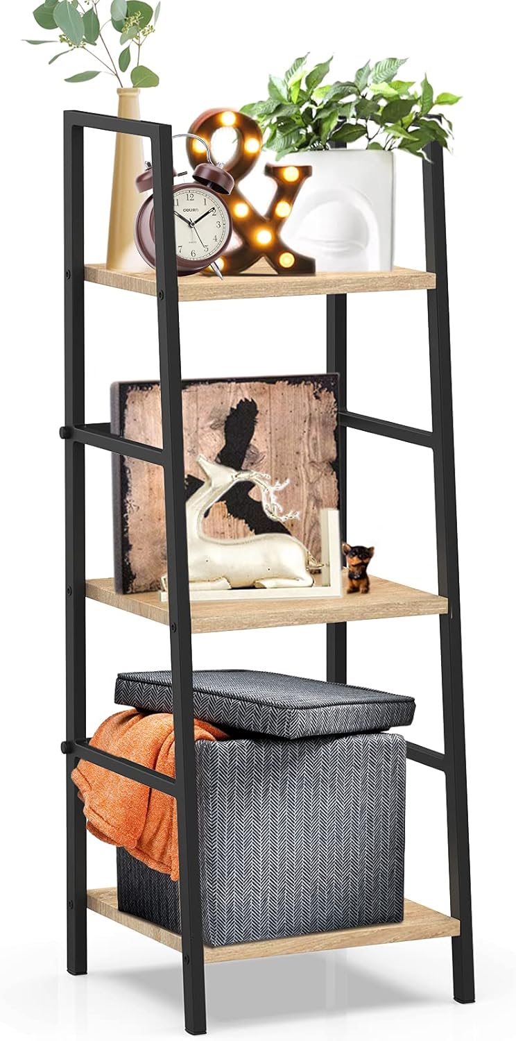 5-Tier Wood and Metal Ladder Shelf Bookcase W180