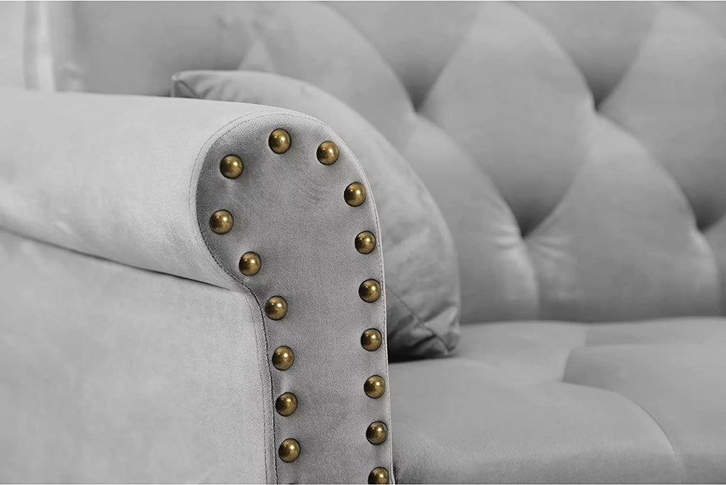 Light Grey Velvet Convertible Sleeper Sectional Sofa Bed K152