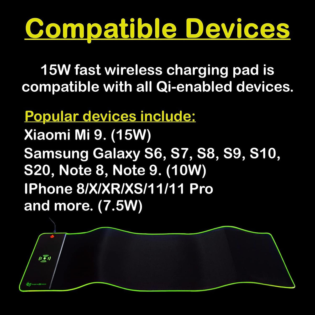 RGB Wireless Charging Mouse Pad 15W, Extra Large 900x300x4mm, Non Slip Rubber Base, Pack of 2 Z95971