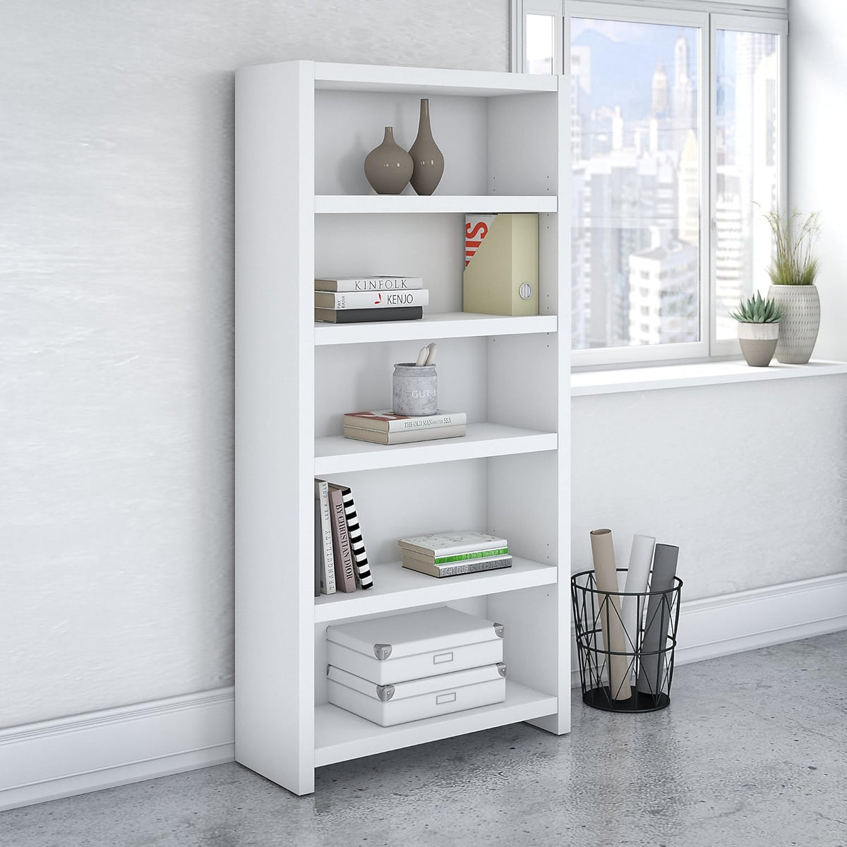 5 Shelf Pure White Bookcase G481712