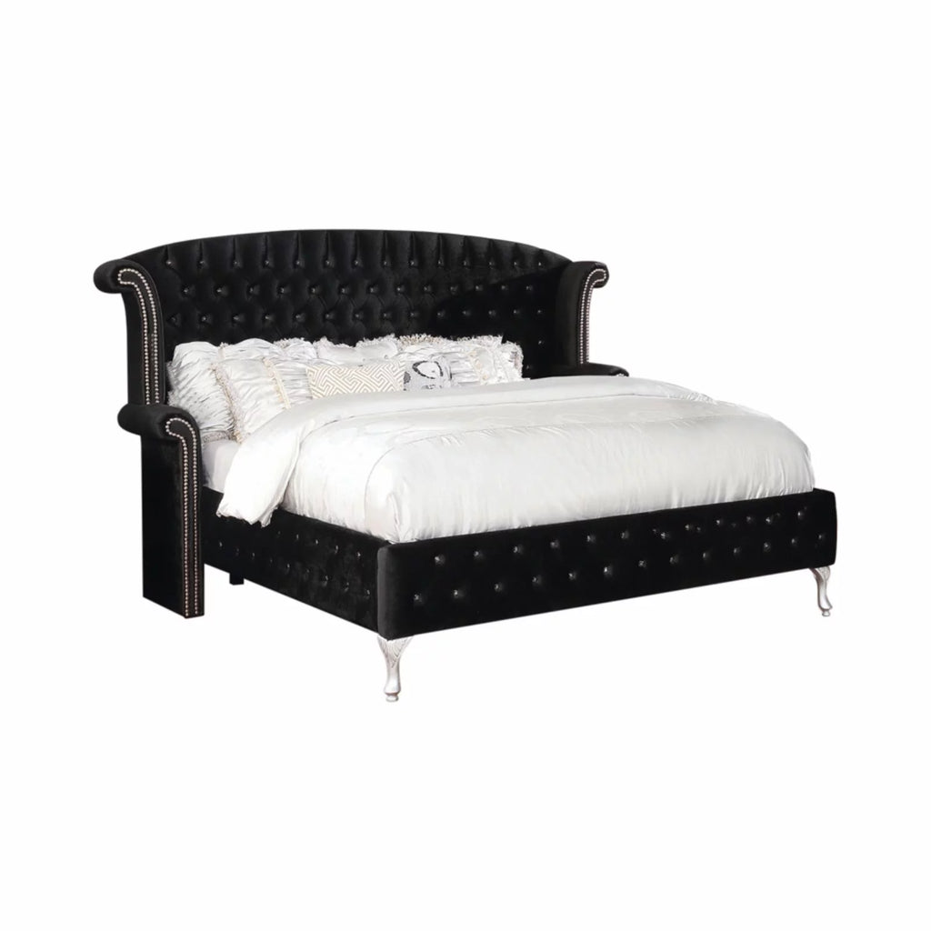 Gray Tufted Velvet Upholstered King Bed G893