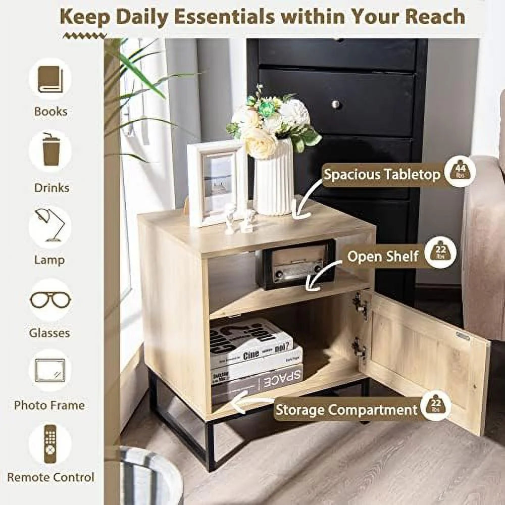 Rattan End Table with Shelf & Cabinet Z453202