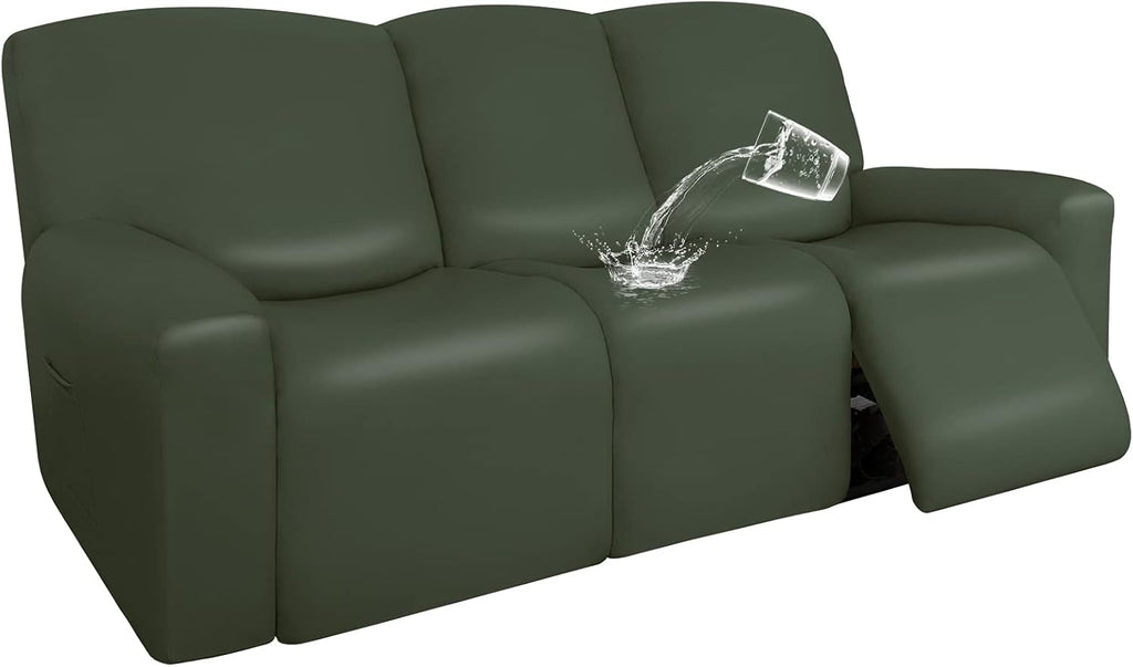 PU Leather Waterproof Stretch Sofa Covers 6 Pieces Navy O9475