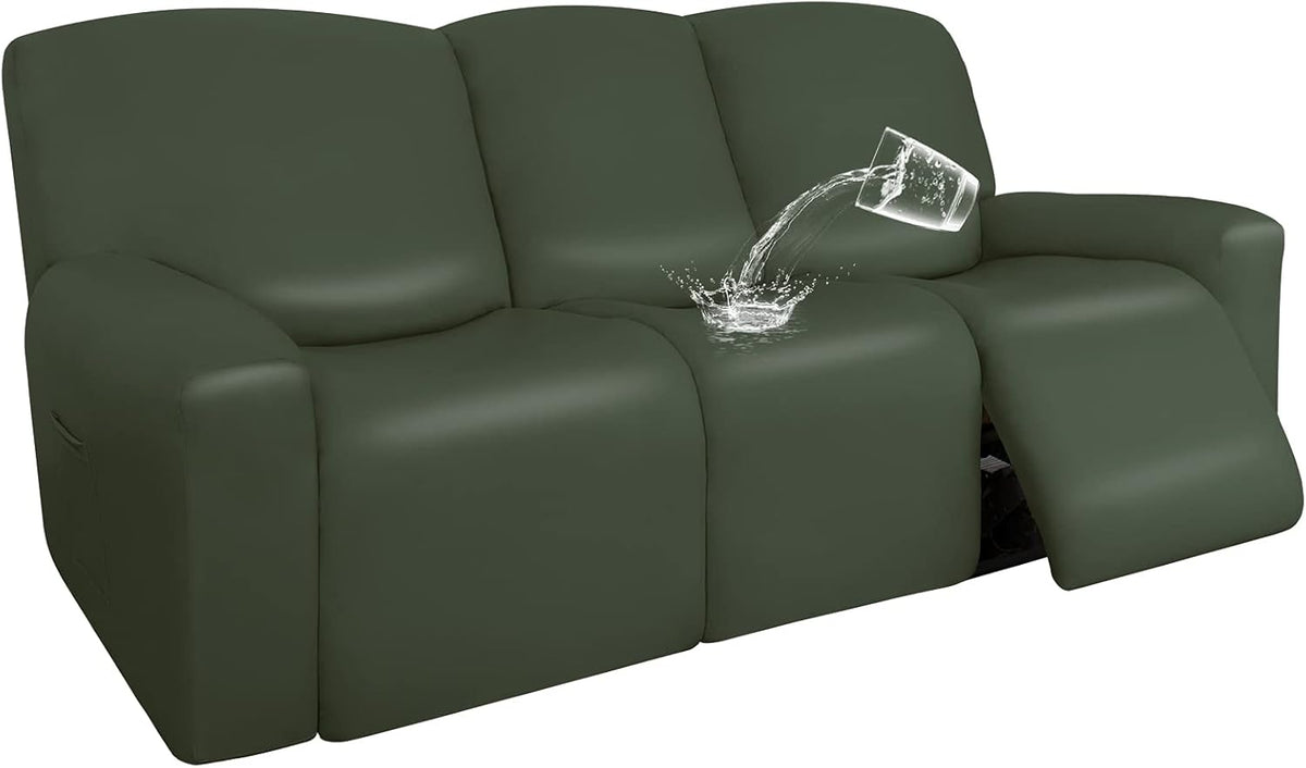 PU Leather Waterproof Stretch Sofa Covers 6 Pieces Navy O9475