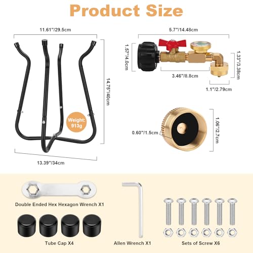 Propane Refill Adapter with Cylinder Refill Stand, QCC1 Adapter 20lb to 1lb Converter with Gauge and On-Off Control Valve J698