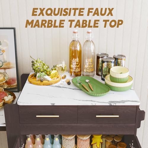 Extendable Kitchen Island on Wheels with Power Outlet and Storage Cabinet and Drawers Y804998