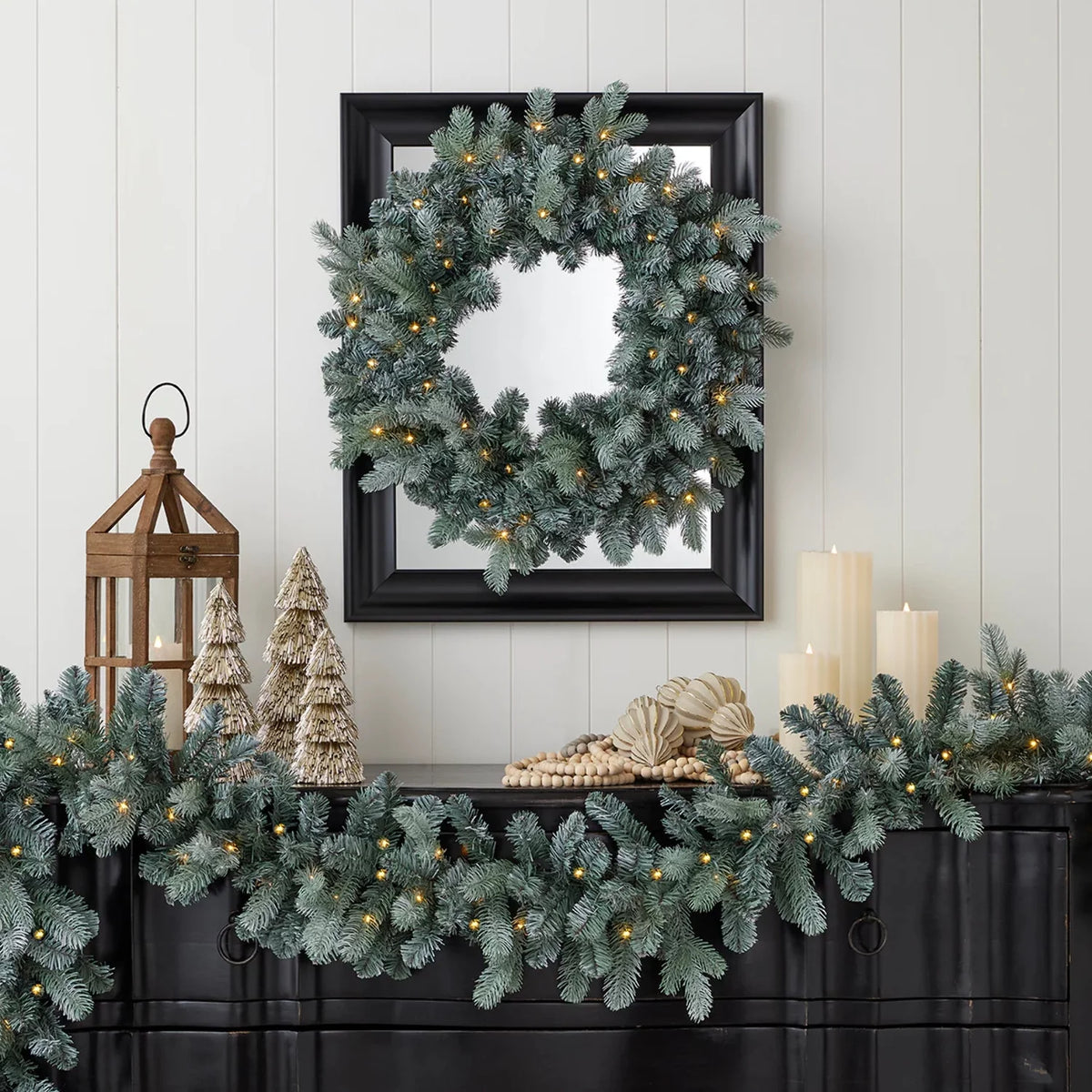 Blue Spruce 9ft Garland Pre-Lit with 50 Warm White LED Lights M186156