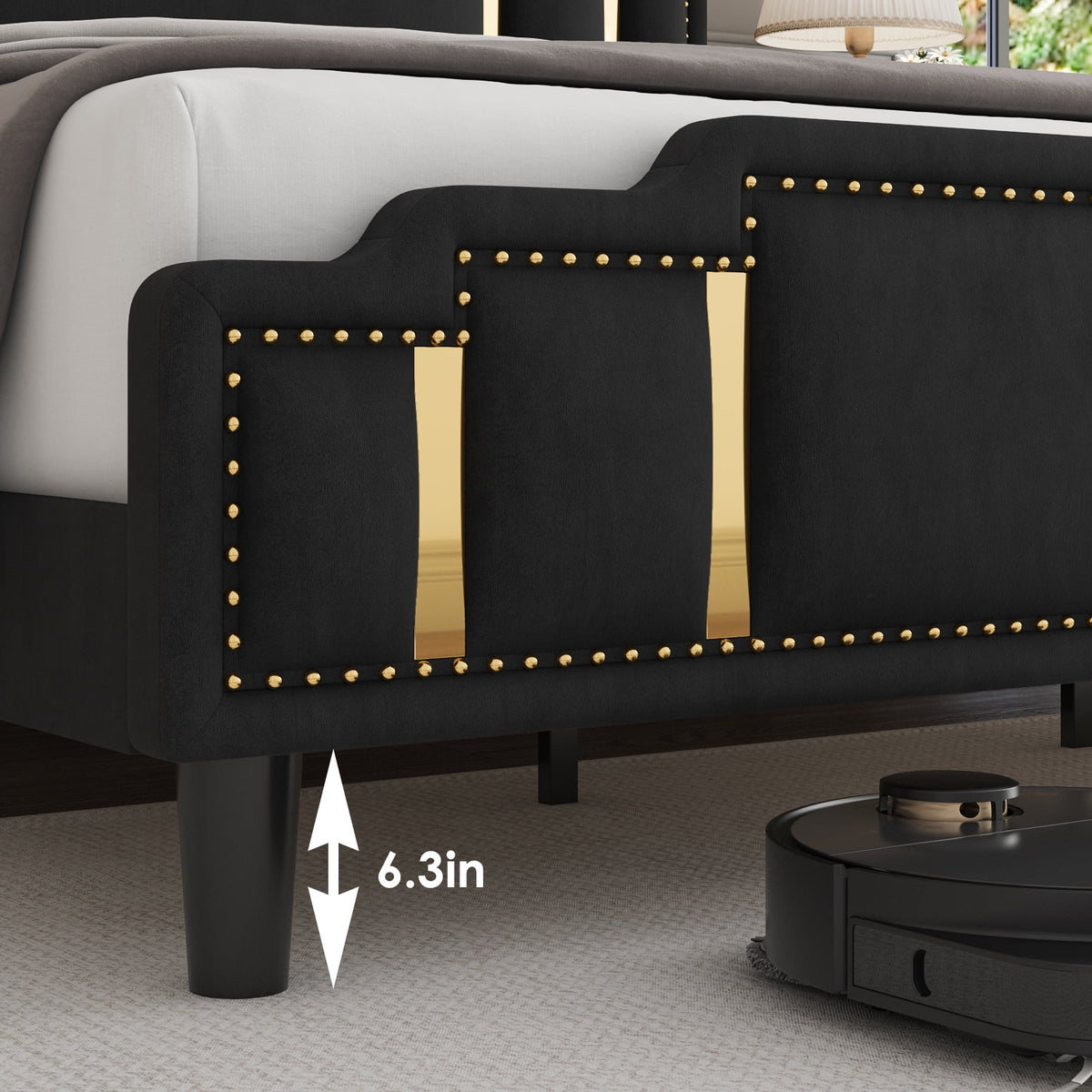 Black Velvet Queen Bed Frame with Adjustable Headboard V5195