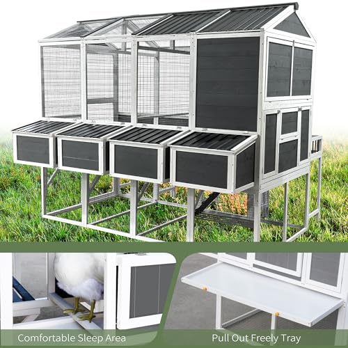 Gray 3-Tier Wooden Chicken Coop with Run X169083