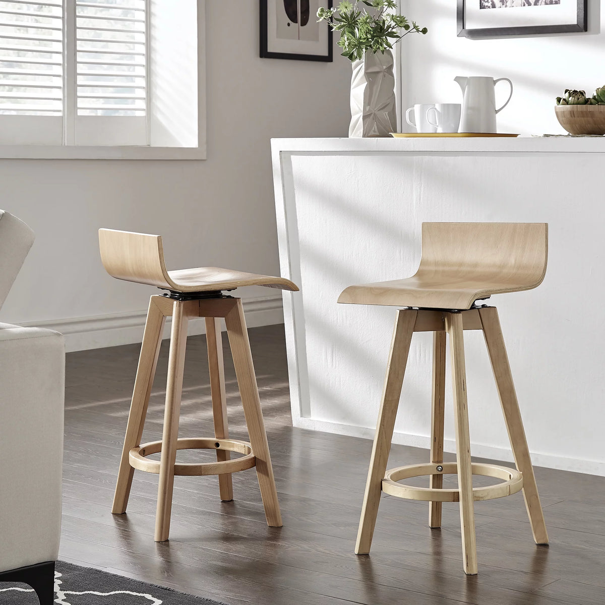 Set of 2 Natural Wood Swivel Counter Stool U67884