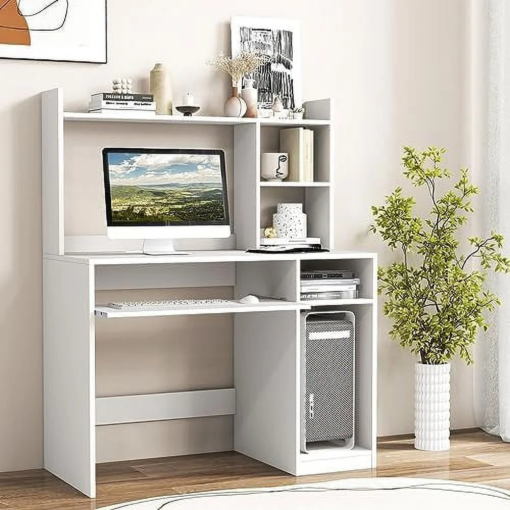 White Desk with Hutch and Charging Station S773