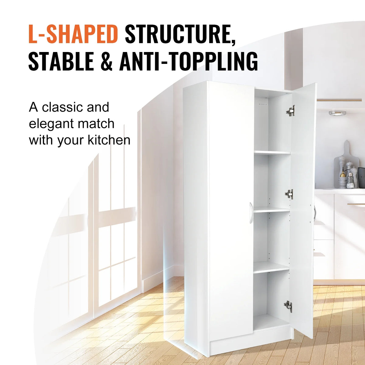 60" Tall Kitchen Pantry Cabinet with Doors and Adjustable Shelves H625
