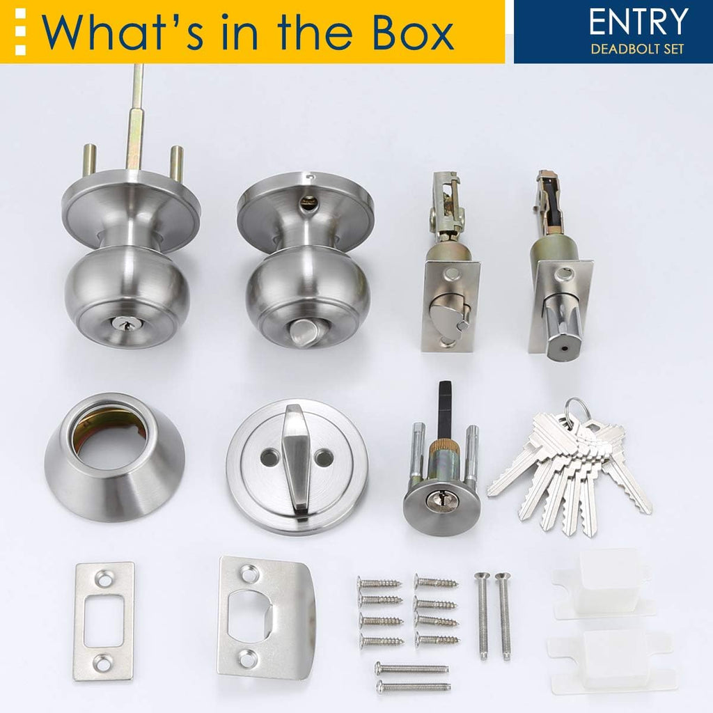 5 Pack Entry Door Knob and Single Cylinder Deadbolt Combo Pack in Satin Nickel A547