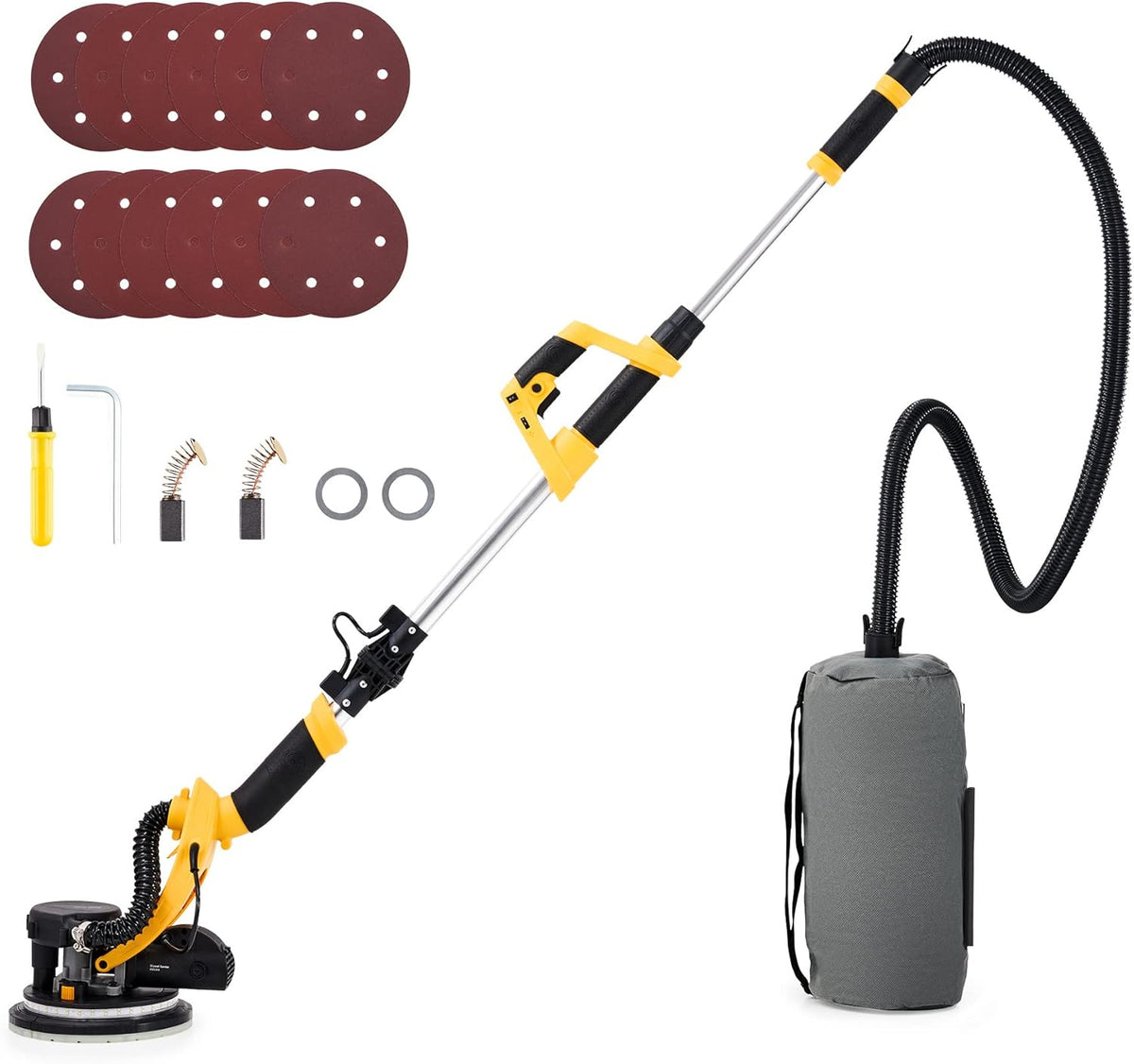 Folding Drywall Sander with Extendable Handle, 12 Sanding Discs, LED Light, 6 Speed X76612