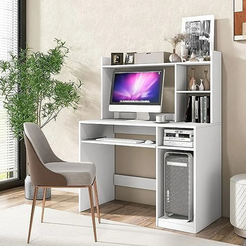 White Desk with Hutch and Charging Station S773