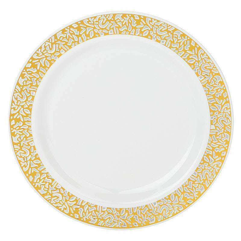 White with Gold Rim Disposable Plastic Salad Plates, 120 Pcs T80550