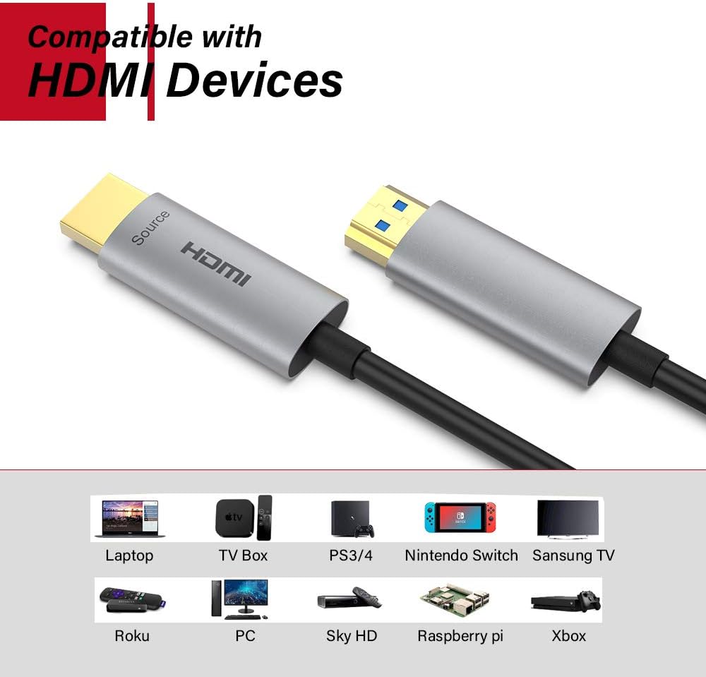 60ft Fiber Optic HDMI Cable 4K@60Hz HDR ARC 18Gbps S5894