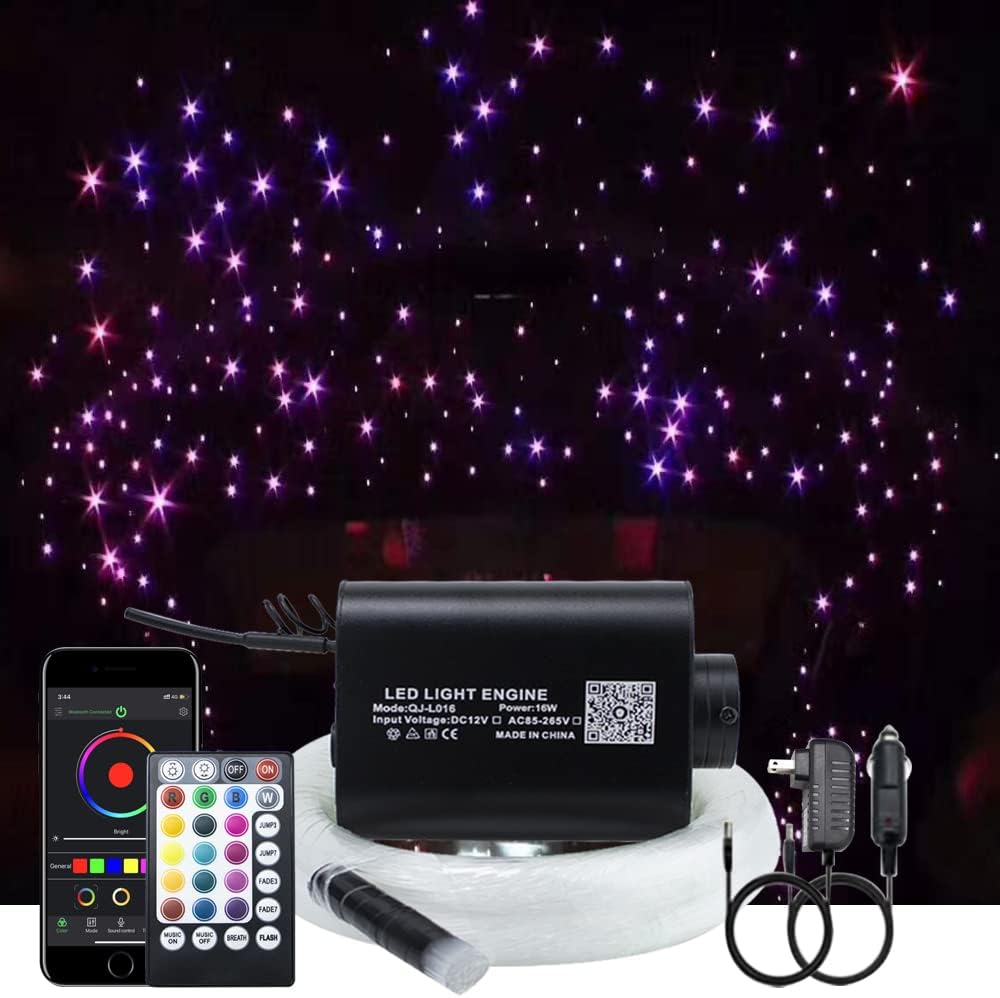 16W Fiber Optic Star Ceiling Light Kit with 28key RF Remote, 335pcs Mixed Fiber Cable 13.1ft L722
