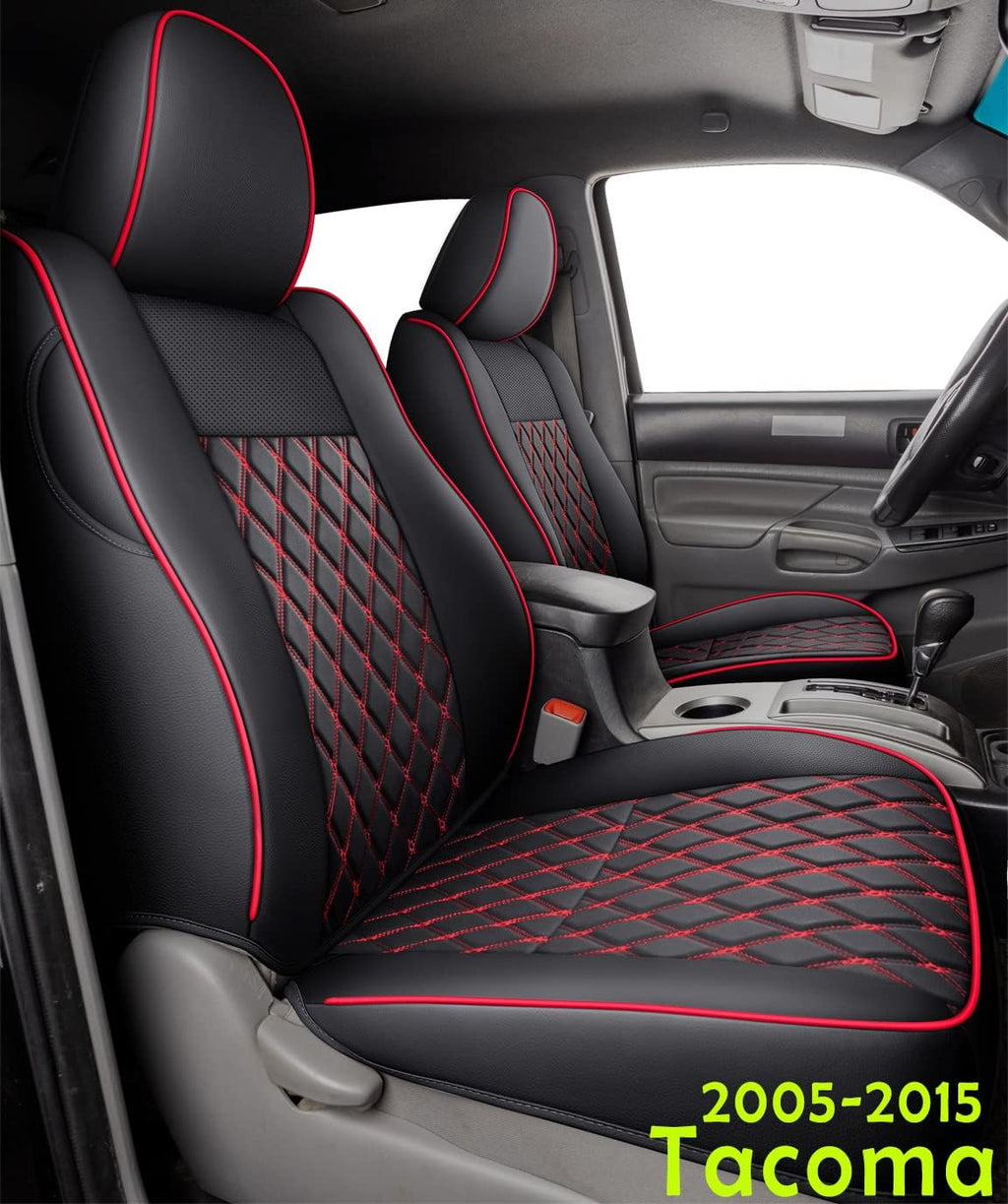 Black-Red Faux Leather Full-Set Seat Covers G5991
