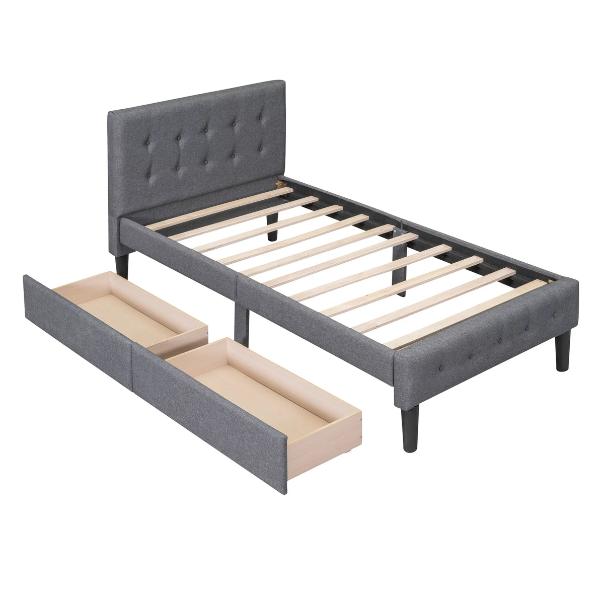Twin Size Upholstered Platform Bed with 2 Storage Drawers O633801