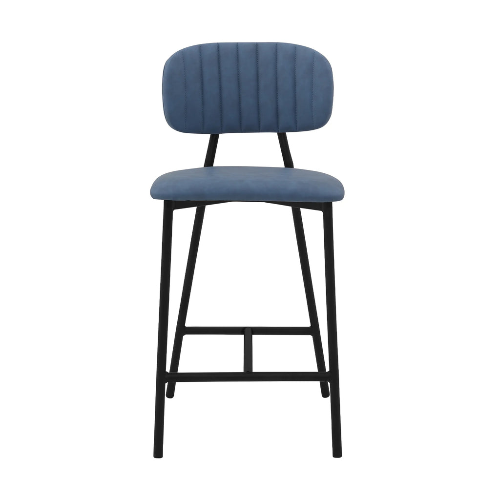 Faux Leather and Metal Counter Stool in Blue/Black B854